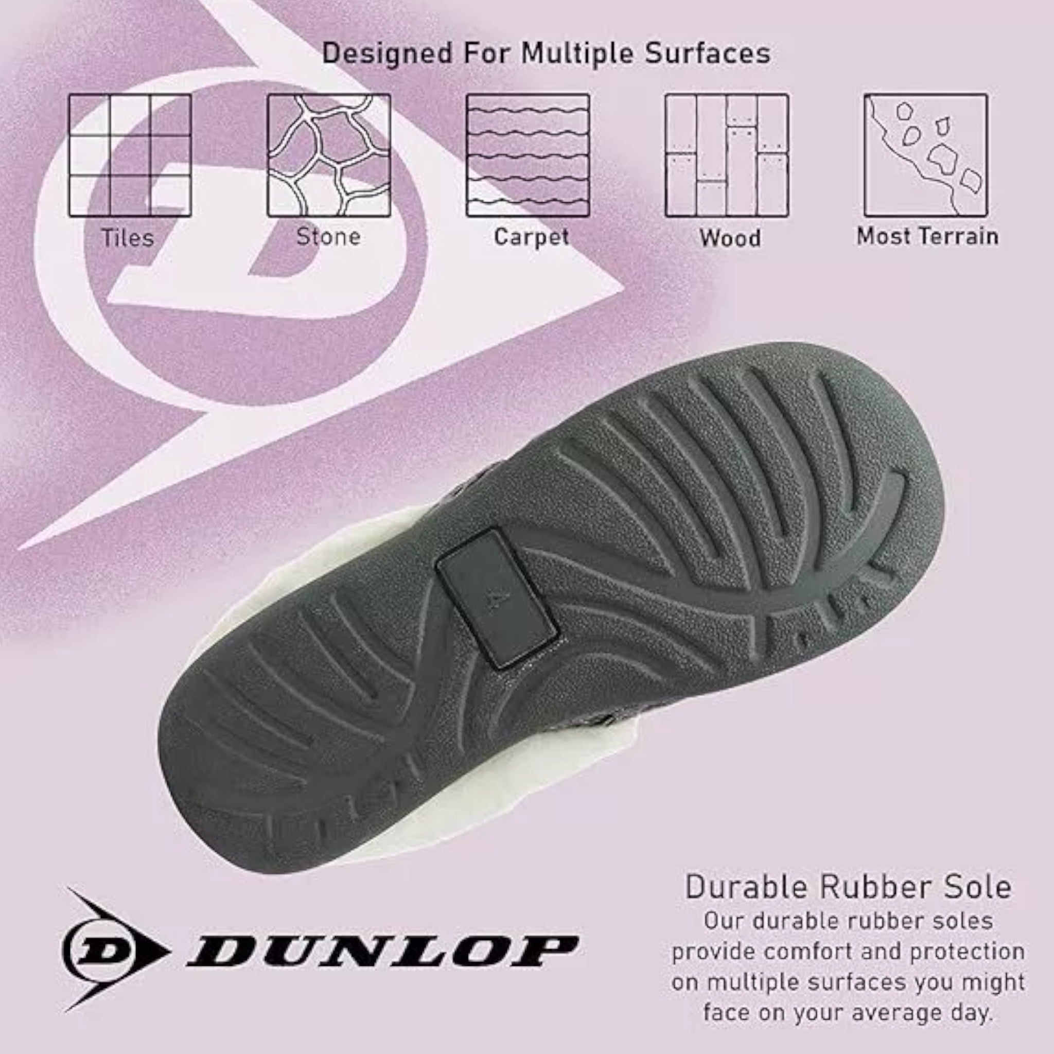 Ladies Comfortable Dunlop mule slippers for women with memory foam cushioned insole with durable rubber sole